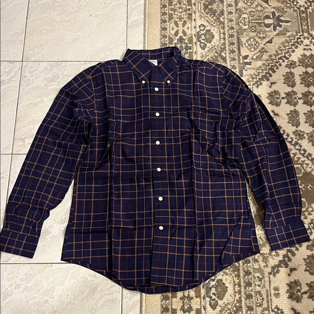 Brooks Brothers Navy and Orange Plaid Shirt